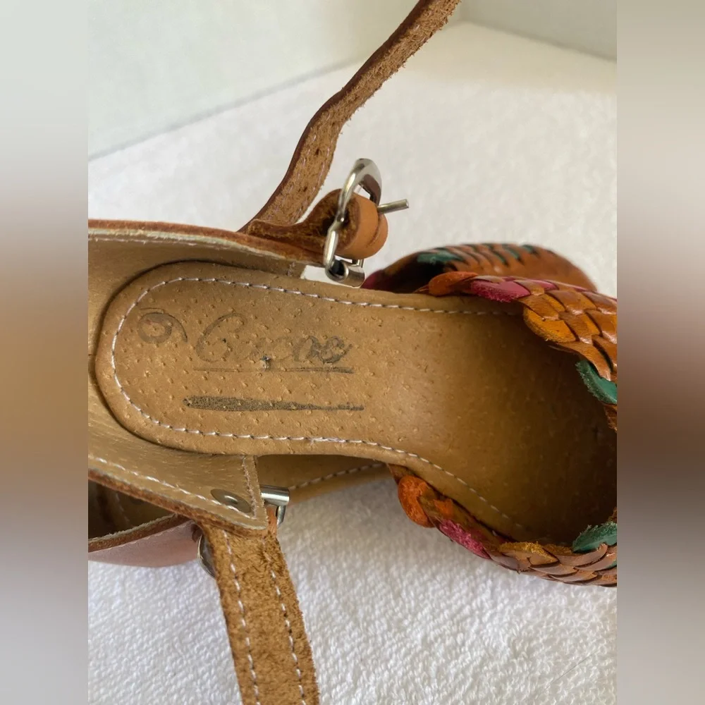 Brown and Green Woven Leather‎ Sandals